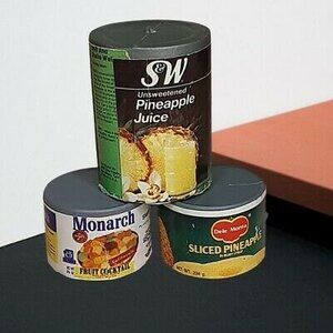 3 Vtg  Canned Goods 1980s Arco Miss Merry Supermarket Grocery Store Play Food